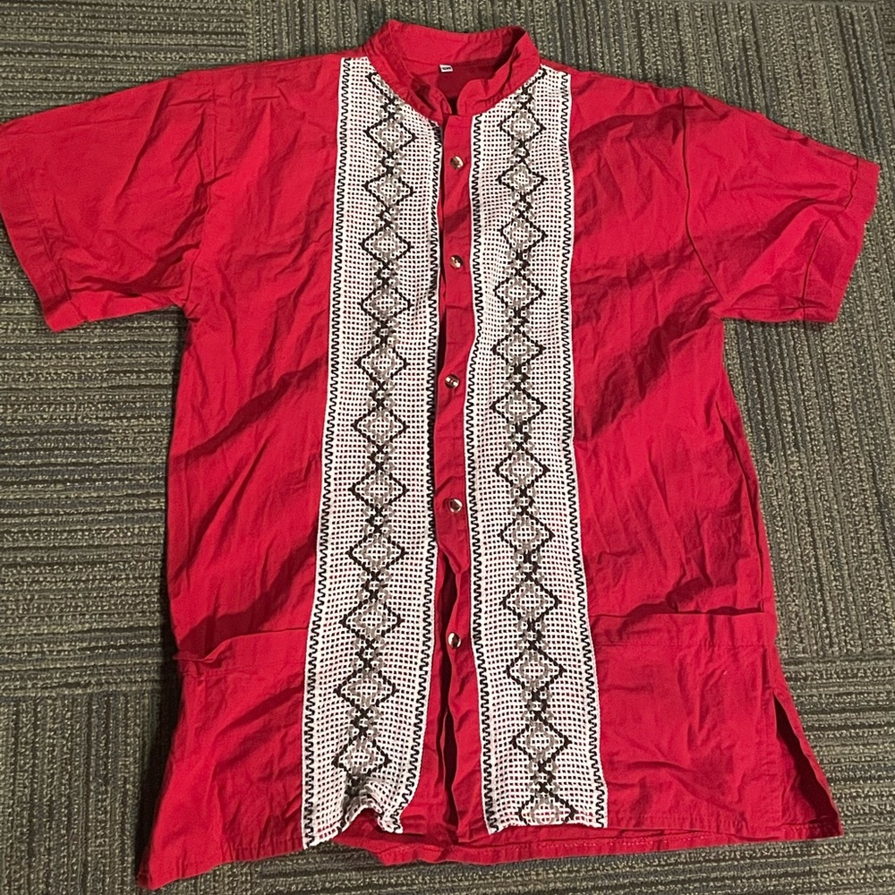 Vibrant Red Mexican Shirt